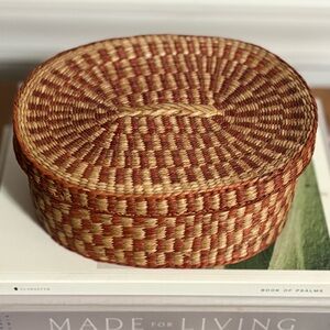 vintage handwoven lidded basket